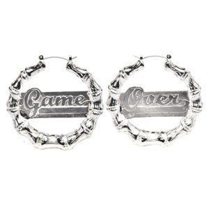 Sourpuss Silver "Game Over" Bamboo Hoop Earrings